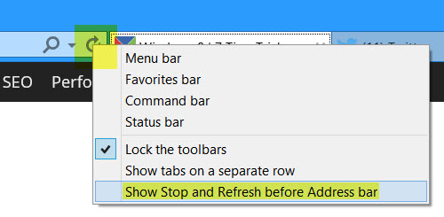 Bewegen Sie Die Schaltflache Stop Refresh Vor Der Adressleiste Im Ie Windows Nachrichten