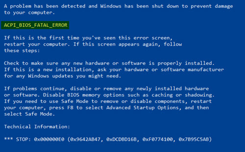 Acpi bios error при установке windows 10