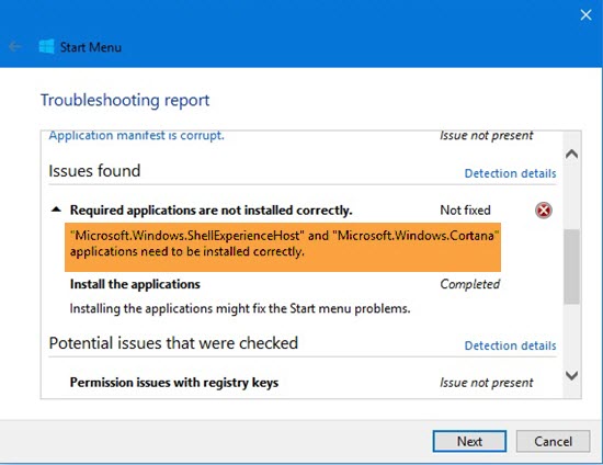 Правильно установите приложения microsoft windows shellexperiencehost и microsoft windows cortana